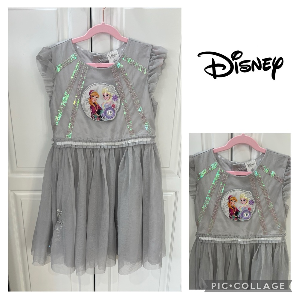 Disney Frozen Anna Elsa Dress Girls Size 9/10 Gray Sequin Tulle Party